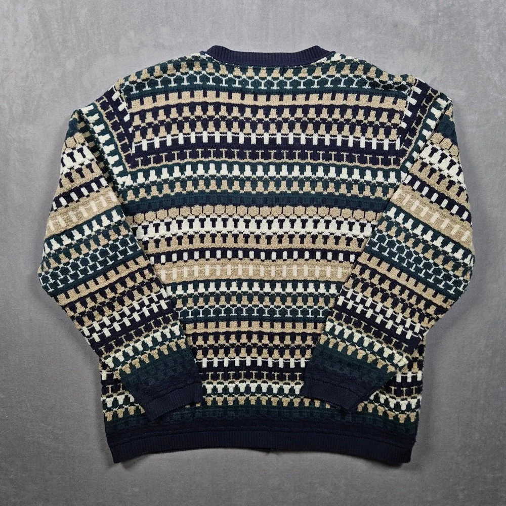 Vintage Alfred Dunner‎ Cardigan Sweater Womens Petite Medium Geometric USA 90s